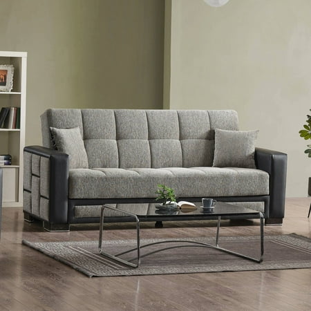 Ottomanson 87" Convertible Sofa Couch for Living Room, Chenille Modern Sofa Bed with Storage, Gray