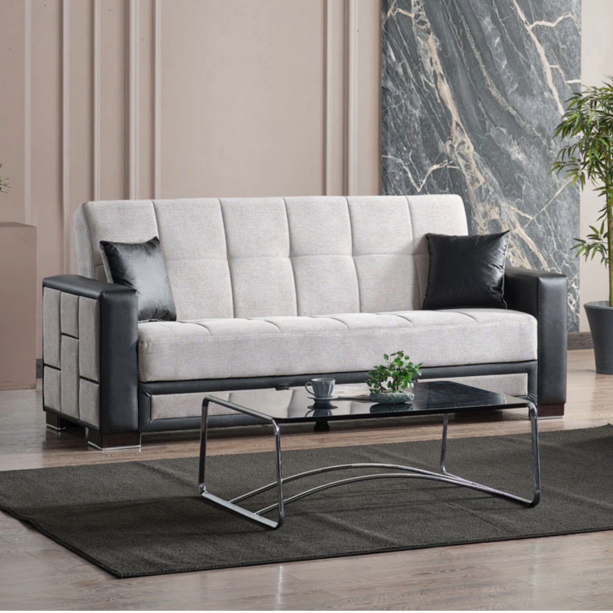 Ottomanson 87" Convertible Sofa Couch for Living Room, Chenille Modern Sofa Bed with Storage, Silver