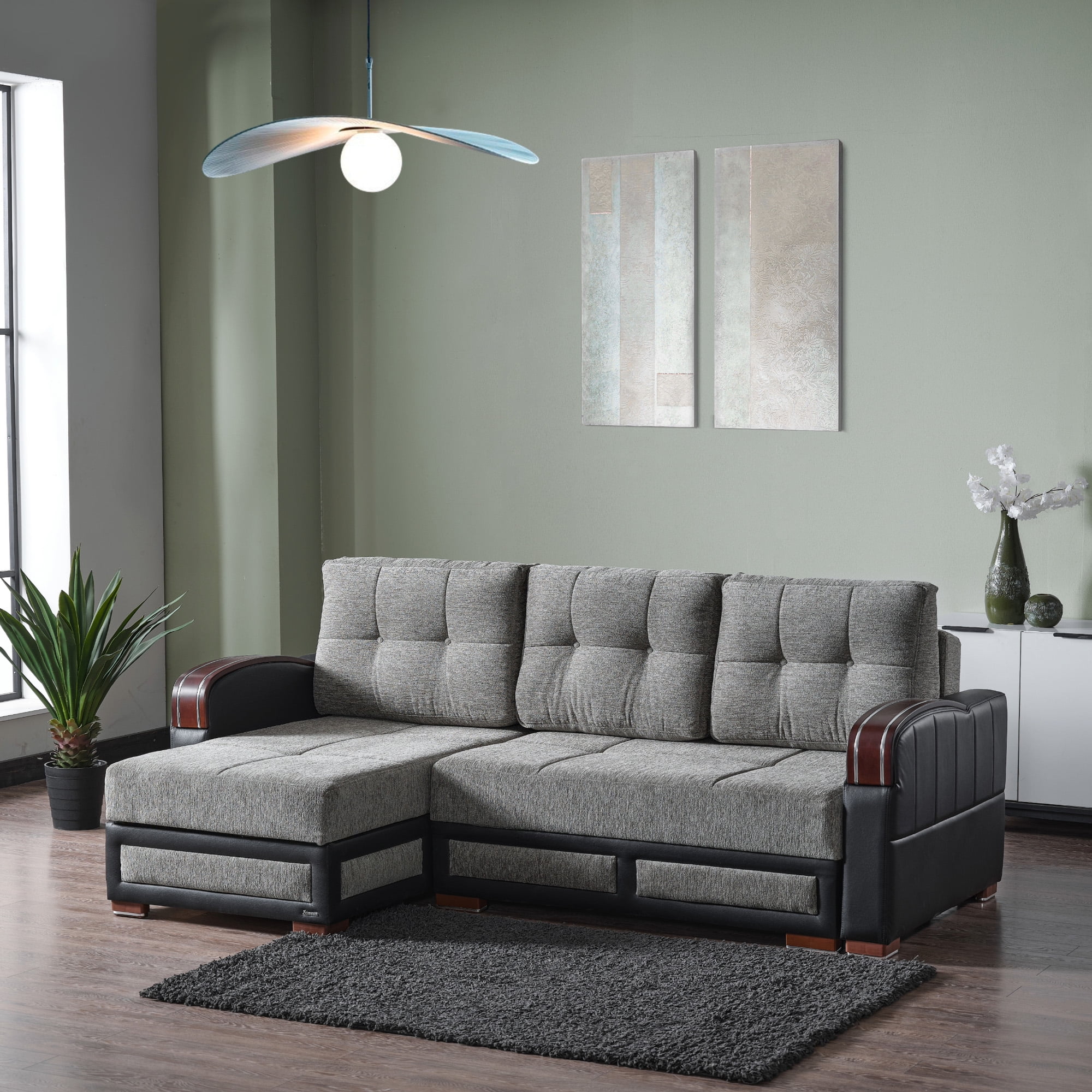 Ottomanson 96" Convertible Sectional Sofa with Storage, Chenille L-Shaped Couch for Living Room, Gray