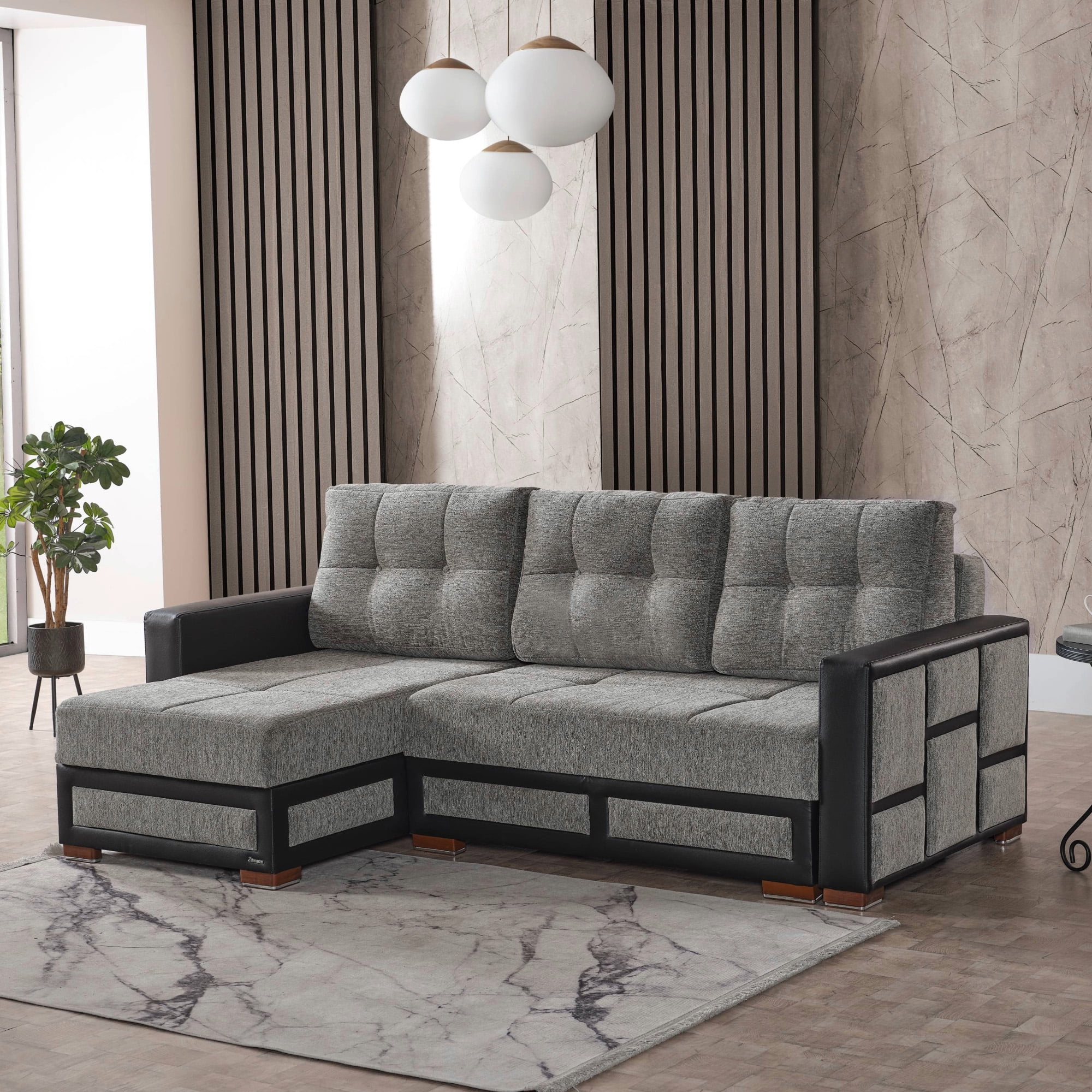 Ottomanson 96" Convertible Sectional Sofa with Storage, Chenille L-Shaped Couch for Living Room, Gray