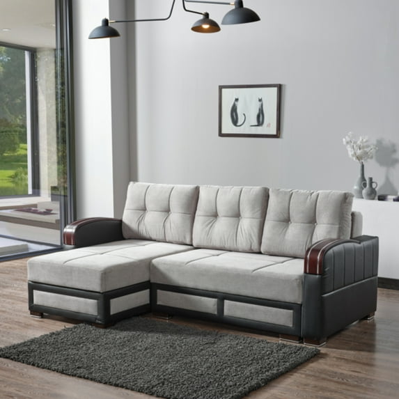 Ottomanson 96" Convertible Sectional Sofa with Storage, Chenille L-Shaped Couch for Living Room, Silver