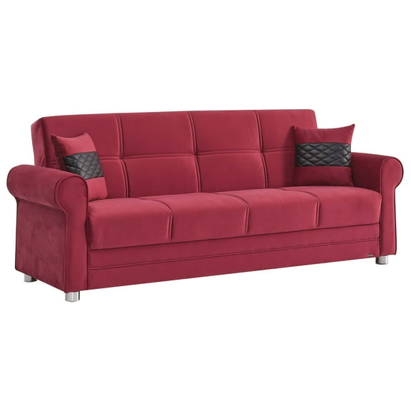 Ottomanson Andy Microfiber Convertible Sofa Bed with Storage, Burgundy
