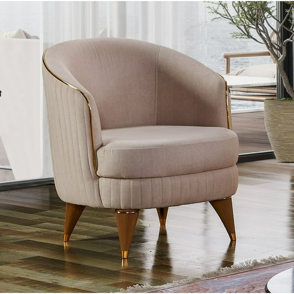 Ottomanson Barrel Accent Chair Microfiber Modern Armchair for Living Room, Beige