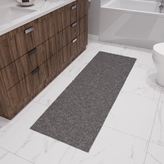 Ottomanson Bath Mat Set 2-Piece, Non-Slip Plush Shag Bathroom Rug for Sink & Toilet, 24" x 24" + 24" x 36", Gray