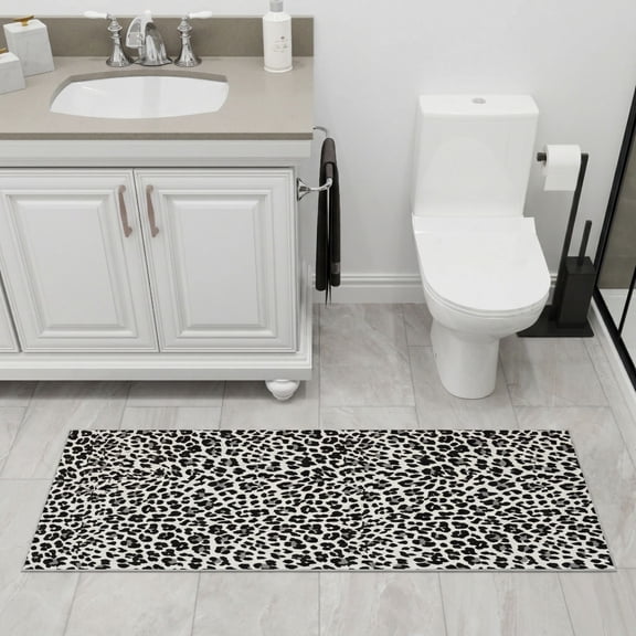 Ottomanson Bath Rug 1'10.5" x 5' Soft Non-Slip Washable Runner, Leopard Print Black & White