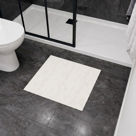 Ottomanson Bath Rug 23.6" x 24" Soft Absorbent Non-Slip Bath Mat for Bathroom, Washable & Quick Dry, White