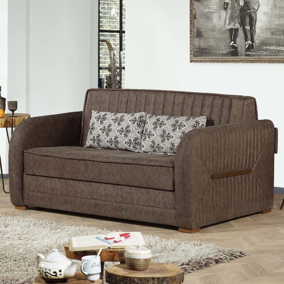 Ottomanson Bolt Microsuede Convertible Loveseat with Storage, Dark Brown