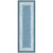 Ottomanson Border Bathroom Runner Rug 20" x 59" - Non Slip Low Pile Carpet, Blue