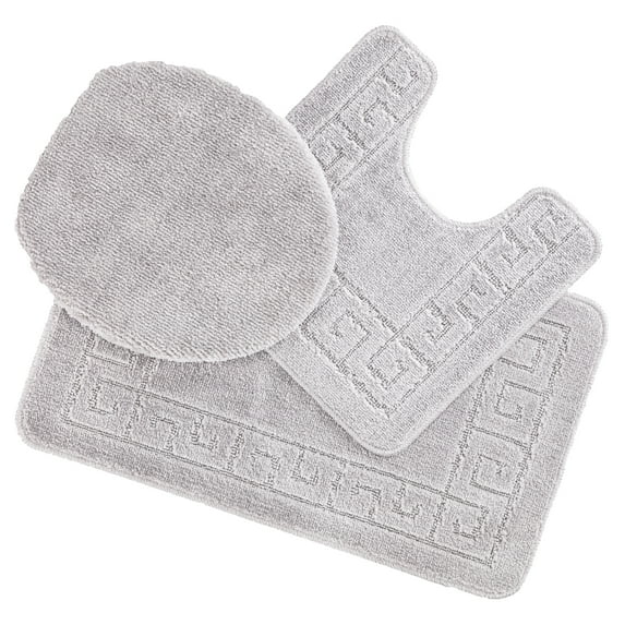 Ottomanson Cathy Washable Non-Slip Rubberback Polypropylene Gray Bath Rug Set, 3 Piece