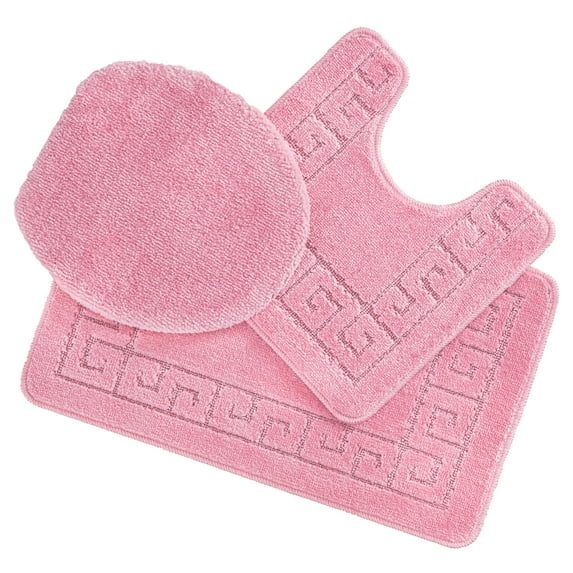 Ottomanson Cathy Washable Non-Slip Rubberback Polypropylene Pink Bath Rug Set, 3 Piece