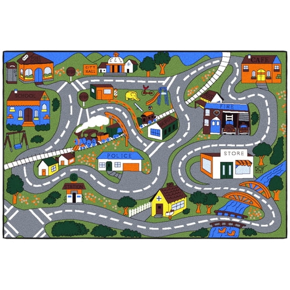 Ottomanson Children Car Road Map 3x5 Non-Slip Area Rug for Kids Playroom, 3'3" x 4'7", Multicolor