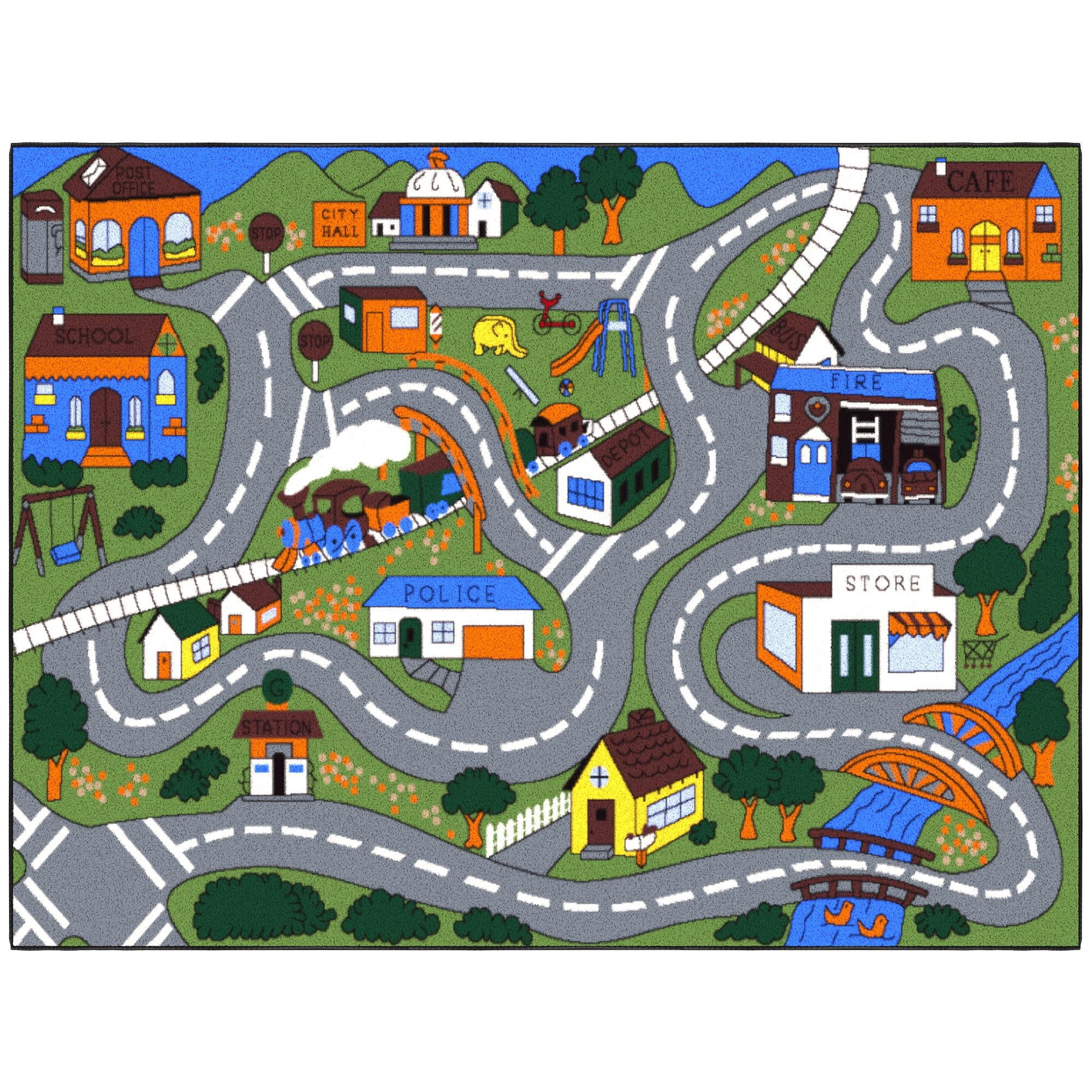 Ottomanson Children Car Road Map 5x7 Washable Non-Slip Area Rug for ...
