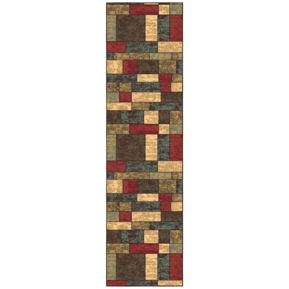 Ottomanson Boxes Hallway Runner Rug 2'7" x 9'6" - Non Slip Low Pile Carpet, Multicolor