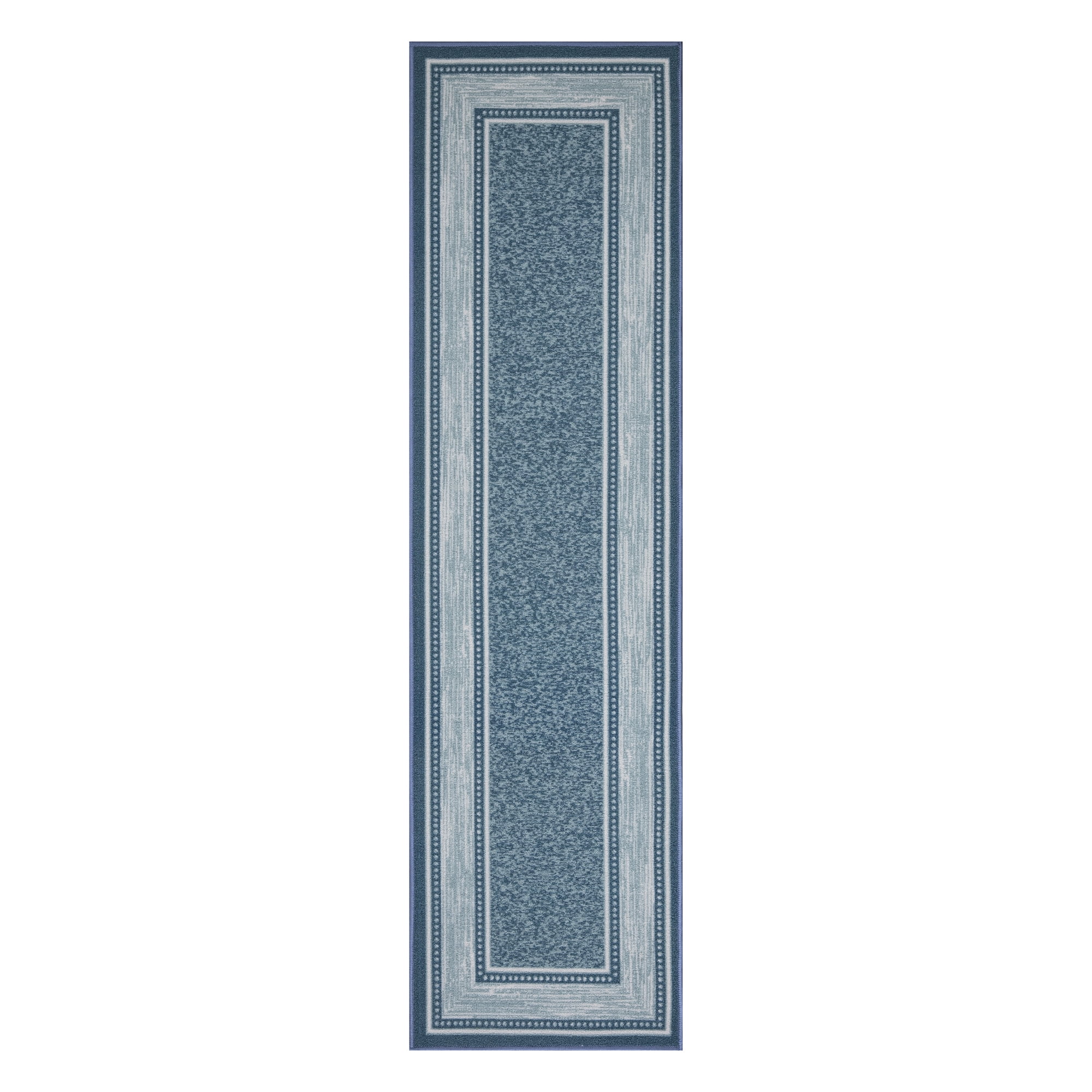 Ottomanson Ottohome Non-Slip Rubberback Bordered 2x7 Indoor Runner Rug, 1'10 inch x 7', Blue