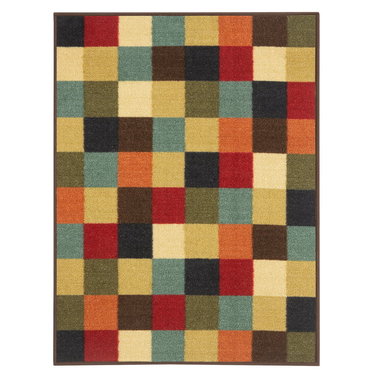Ottomanson Classics Non-Slip Rubberback Checkered 2x3 Indoor Area Rug/Entryway  Mat, 2'3 x 3', Multicolor 