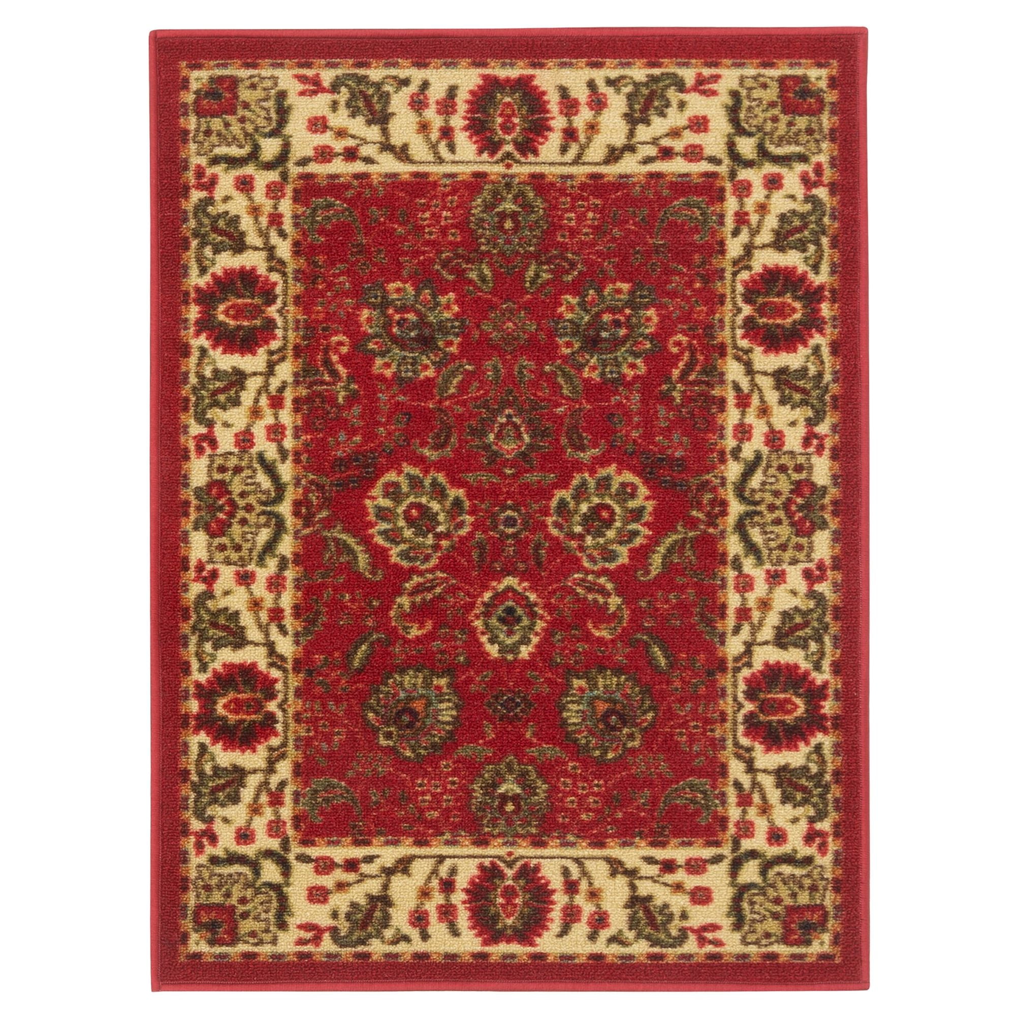 Maxy Home Rubber Backed Non Slip Rugs and Runners Boxes Floral Beige Red -  3'3 x 5' 