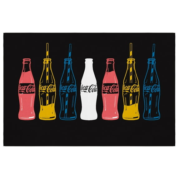 Ottomanson Coca-Cola Bottles Non-Slip Rubberback 3x5 Machine Washable Area Rug, 3'3" x 5', Multi/Black