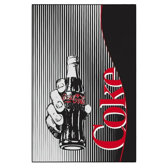 Ottomanson Coca-Cola Vintage Non-Slip Rubberback 3x5 Machine Washable Area Rug, 3'3" x 5', Black/Red