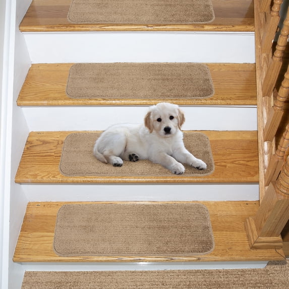 Ottomanson Comfort Washable Non-Slip Rubberback Solid 9" x 26" Indoor Stair Treads, 14 Pack, Camel