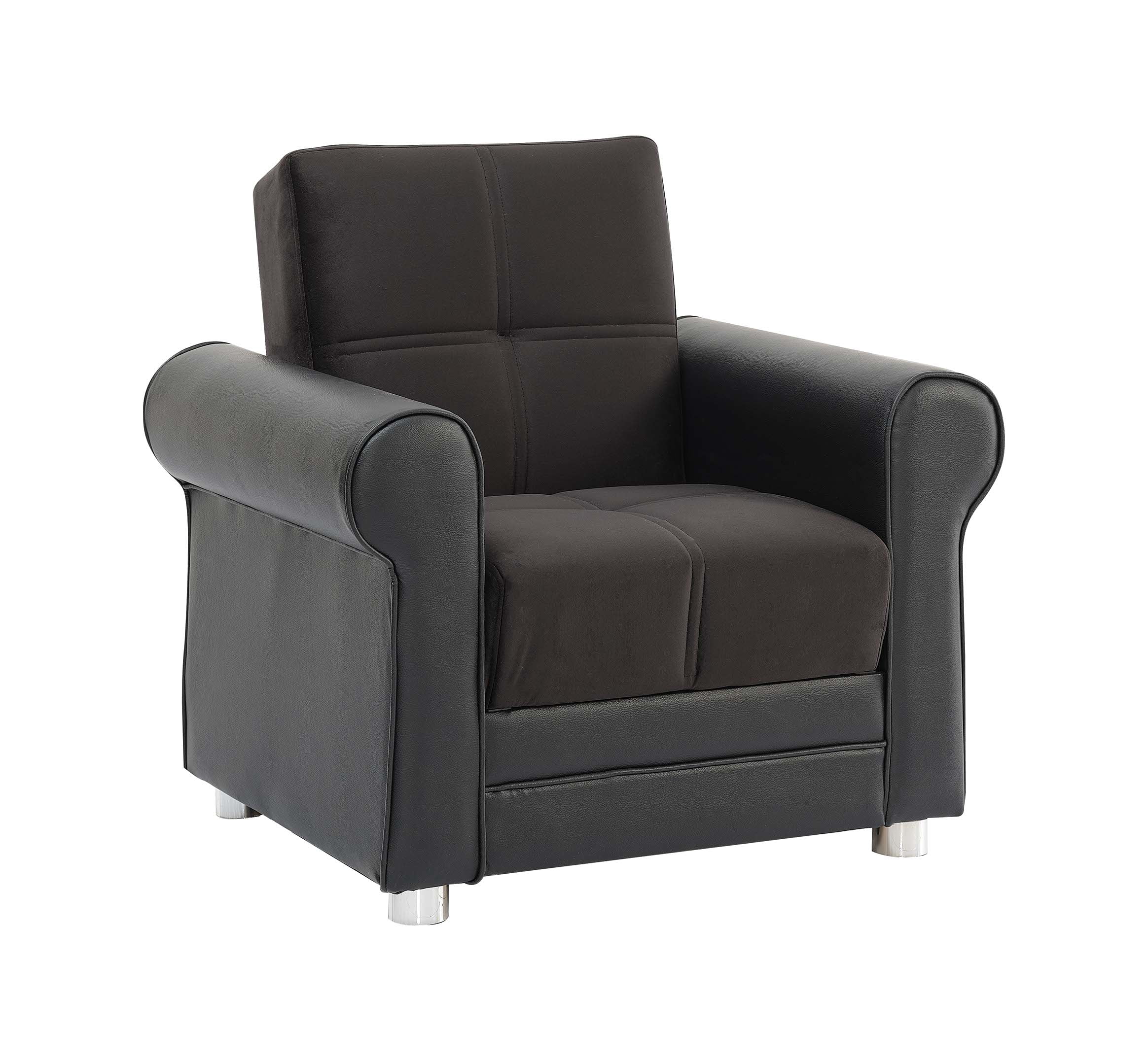 Ottomanson Convertible Accent Armchair with Hidden Storage, Firm Comfort Seating, Black
