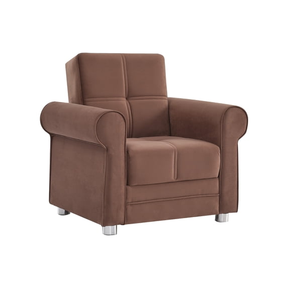 Ottomanson Convertible Accent Armchair with Hidden Storage, Firm Comfort Seating, Brown