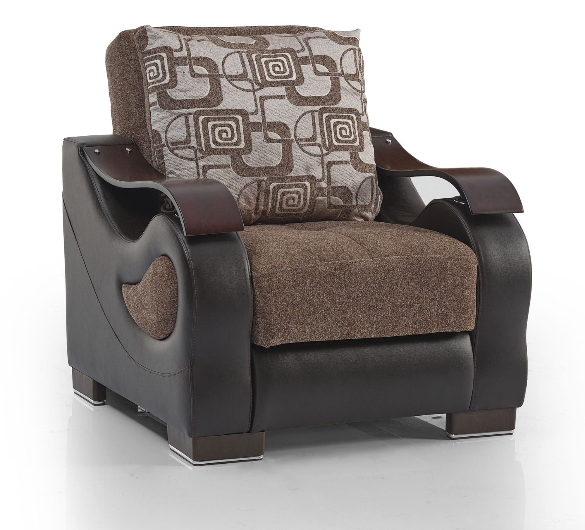 Ottomanson Convertible Accent Armchair with Hidden Storage, Firm Comfort Seating, Brown