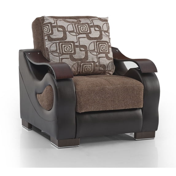 Ottomanson Convertible Accent Armchair with Hidden Storage, Firm Comfort Seating, Brown