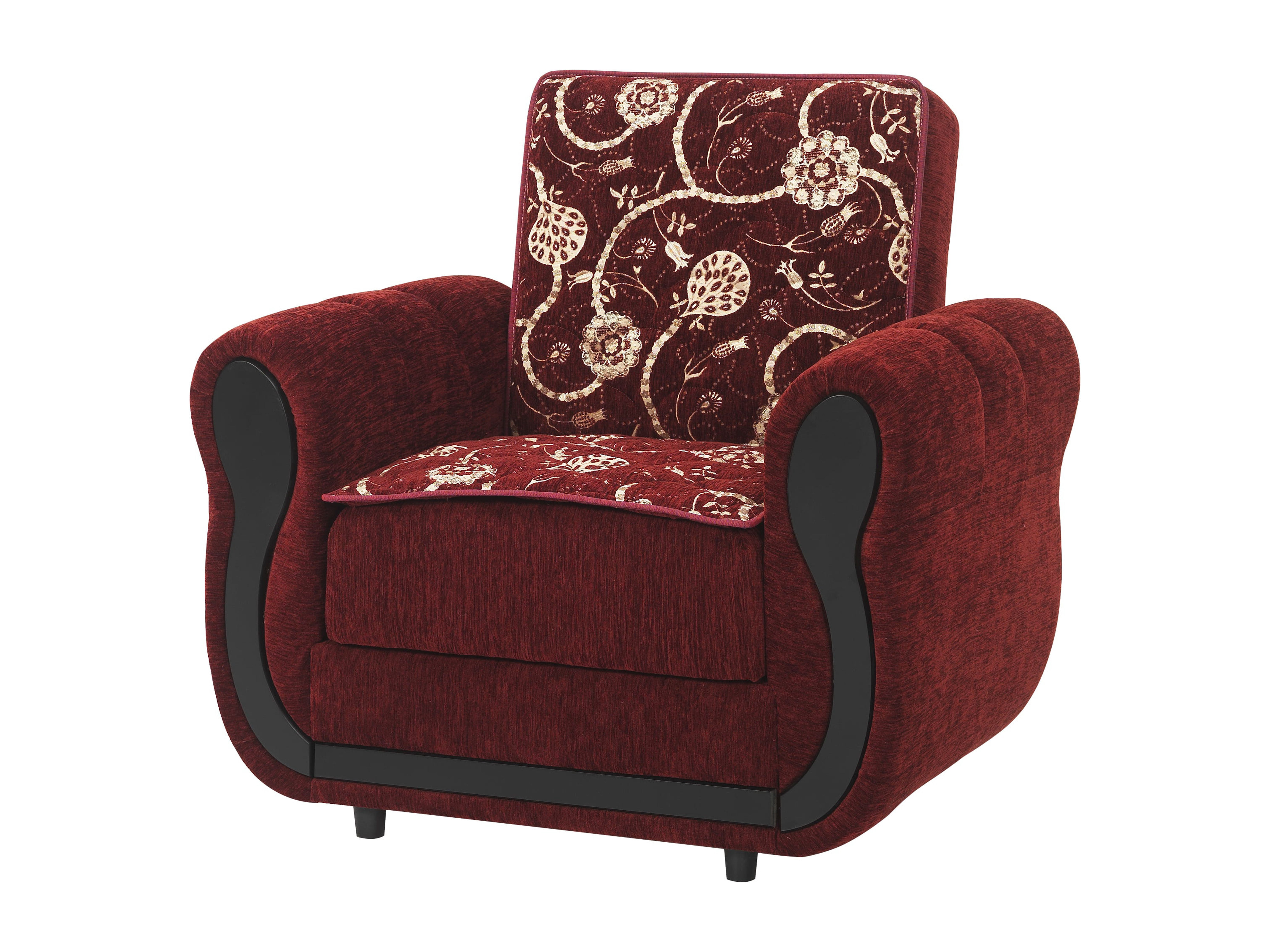 Ottomanson Convertible Accent Armchair with Hidden Storage, Firm Comfort Seating, Burgundy