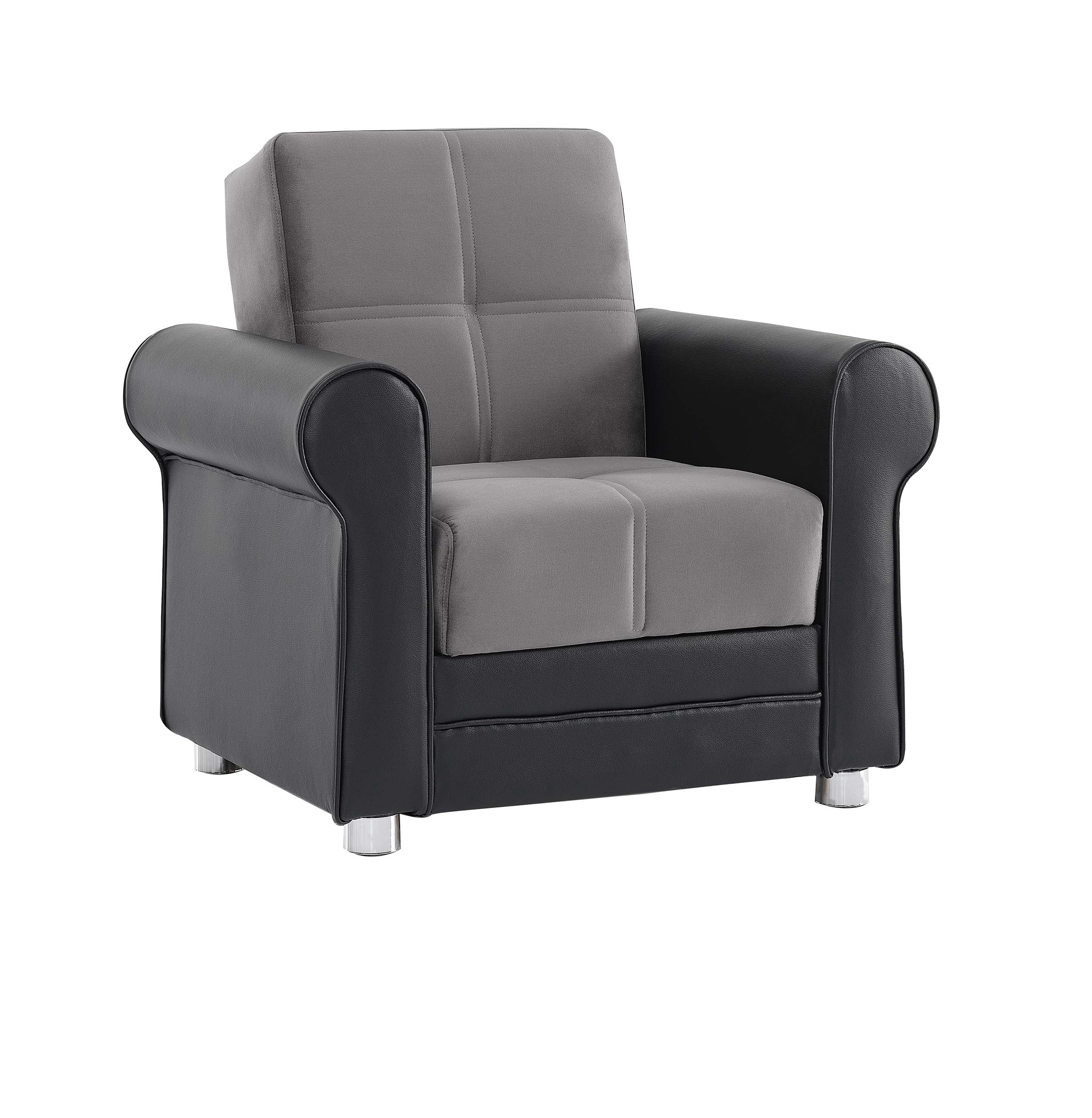 Ottomanson Convertible Accent Armchair with Hidden Storage, Firm Comfort Seating, Gray