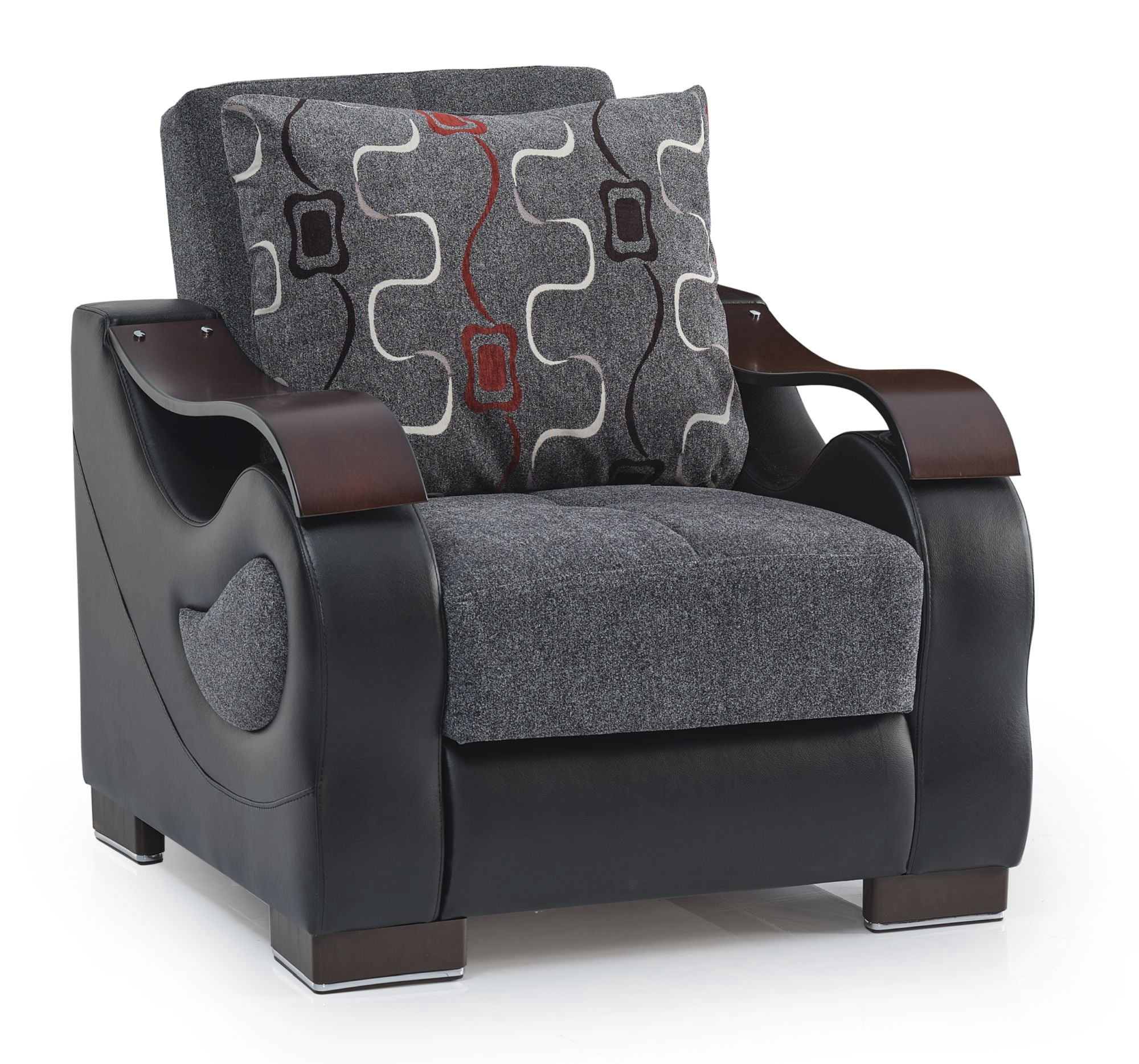 Ottomanson Convertible Accent Armchair with Hidden Storage, Firm Comfort Seating, Gray