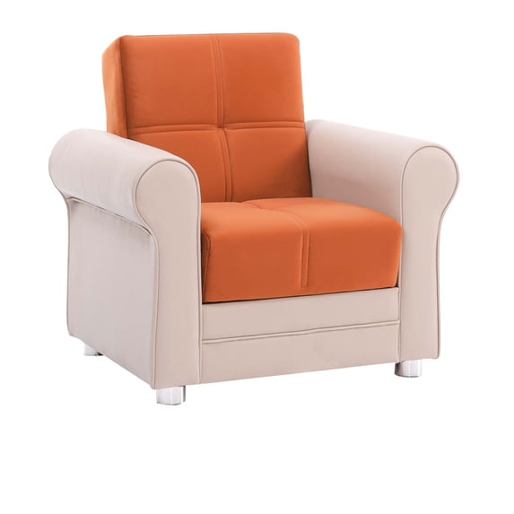 Ottomanson Convertible Accent Armchair with Hidden Storage, Firm Comfort Seating, Orange