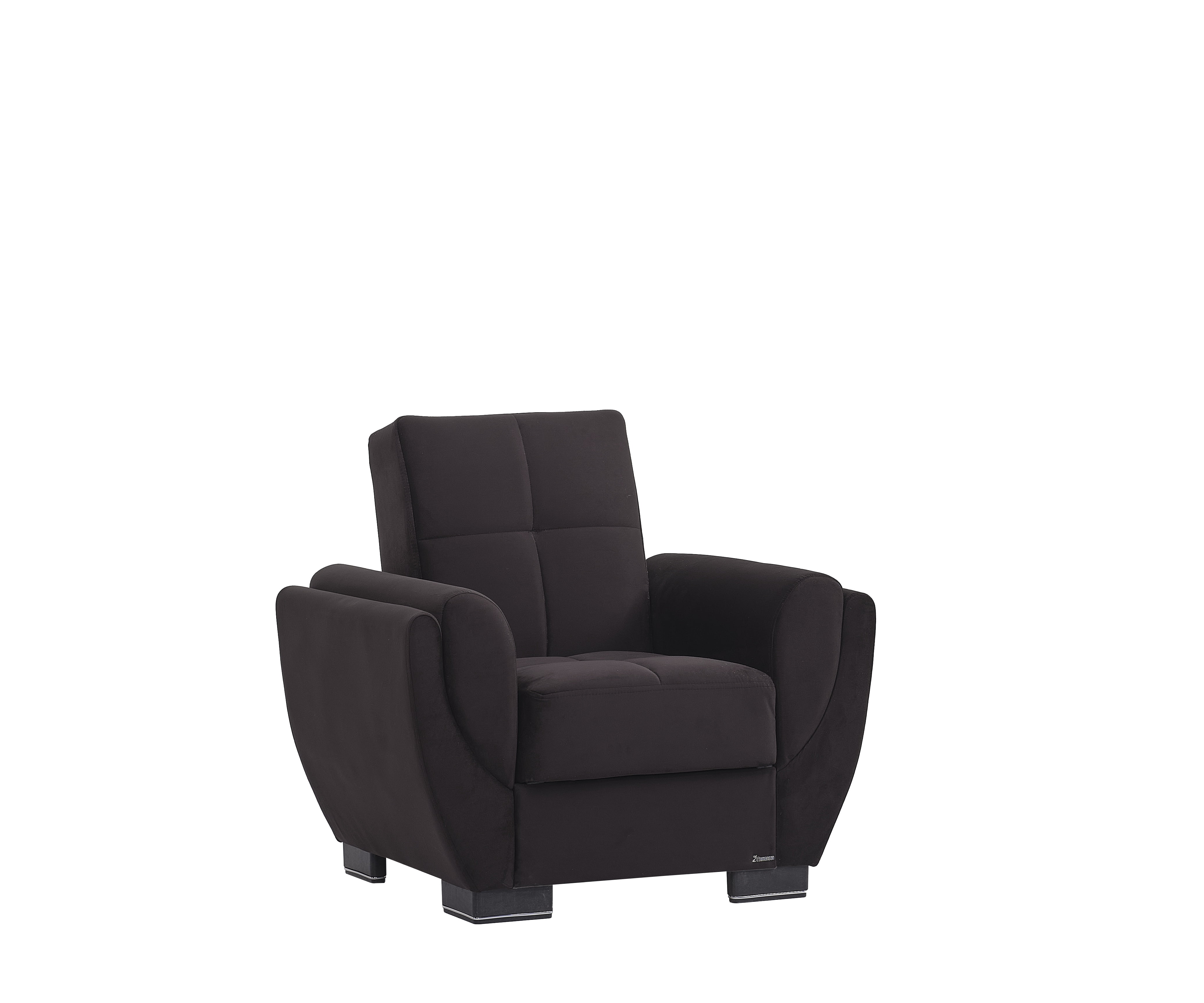 Ottomanson Convertible Accent Armchair with Hidden Storage & Rounded Arms, Firm Comfort Seating, Black