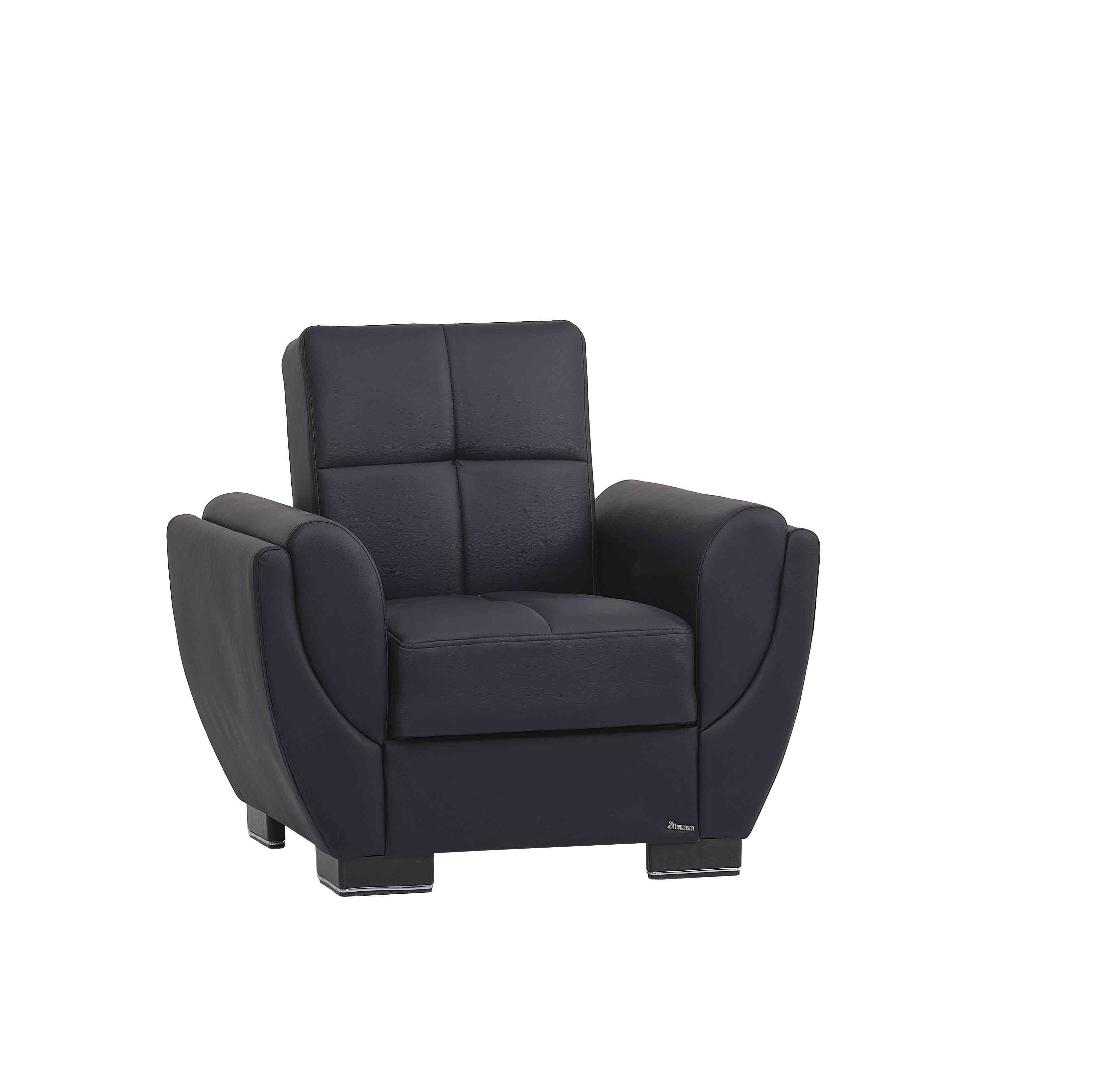 Ottomanson Convertible Accent Armchair with Hidden Storage & Rounded Arms, Firm Comfort Seating, Black