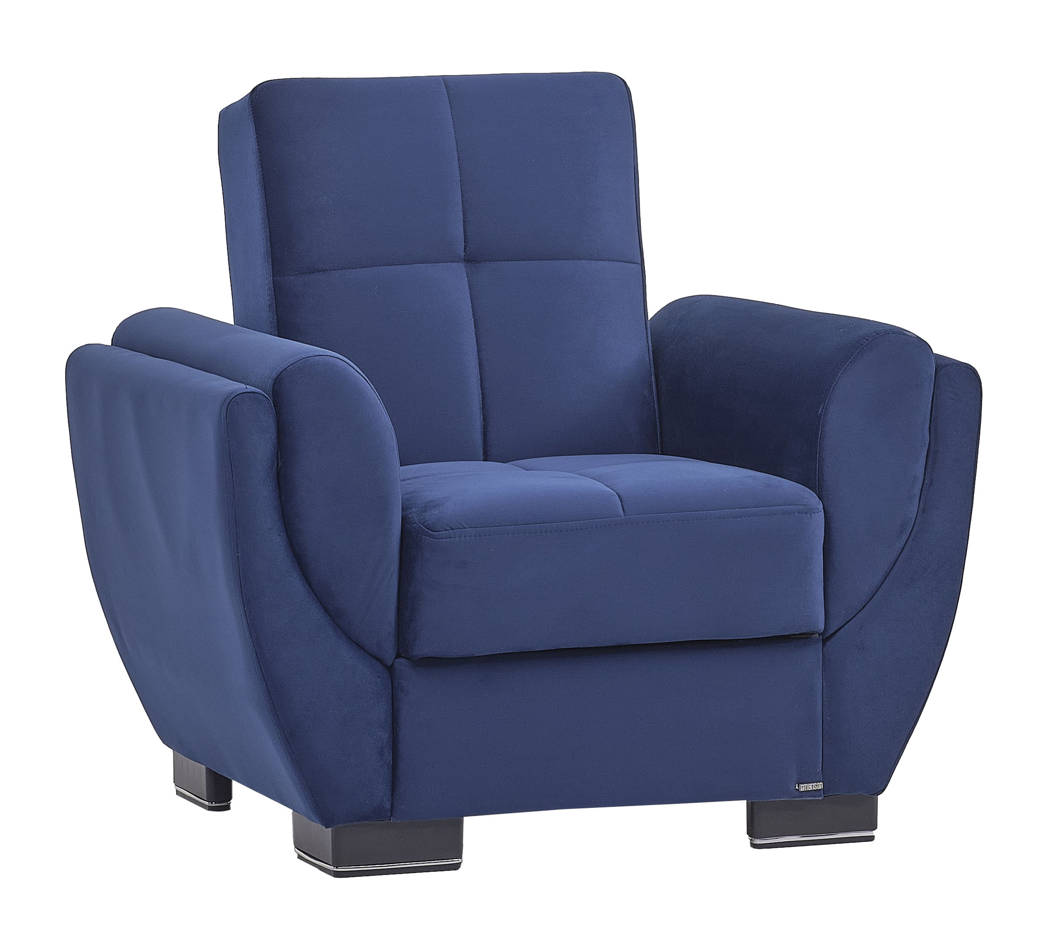 Ottomanson Convertible Accent Armchair with Hidden Storage & Rounded Arms, Firm Comfort Seating, Blue