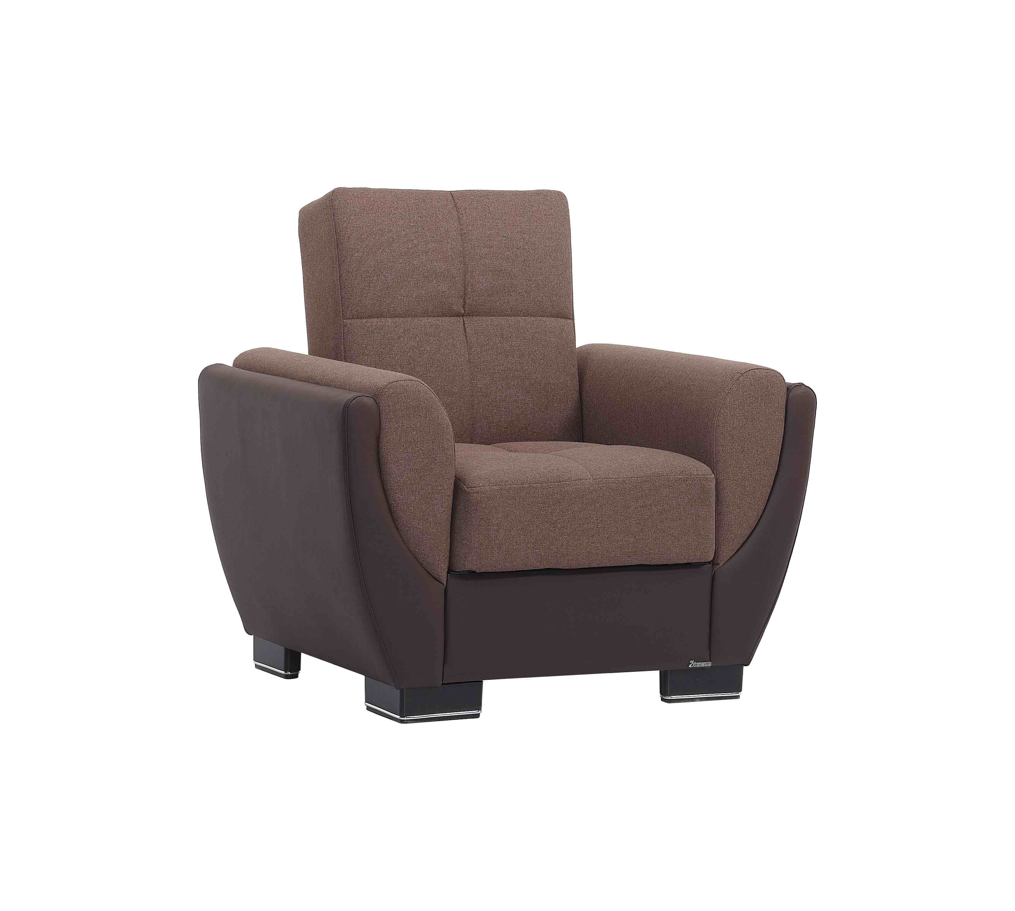 Ottomanson Convertible Accent Armchair with Hidden Storage & Rounded Arms, Firm Comfort Seating, Brown