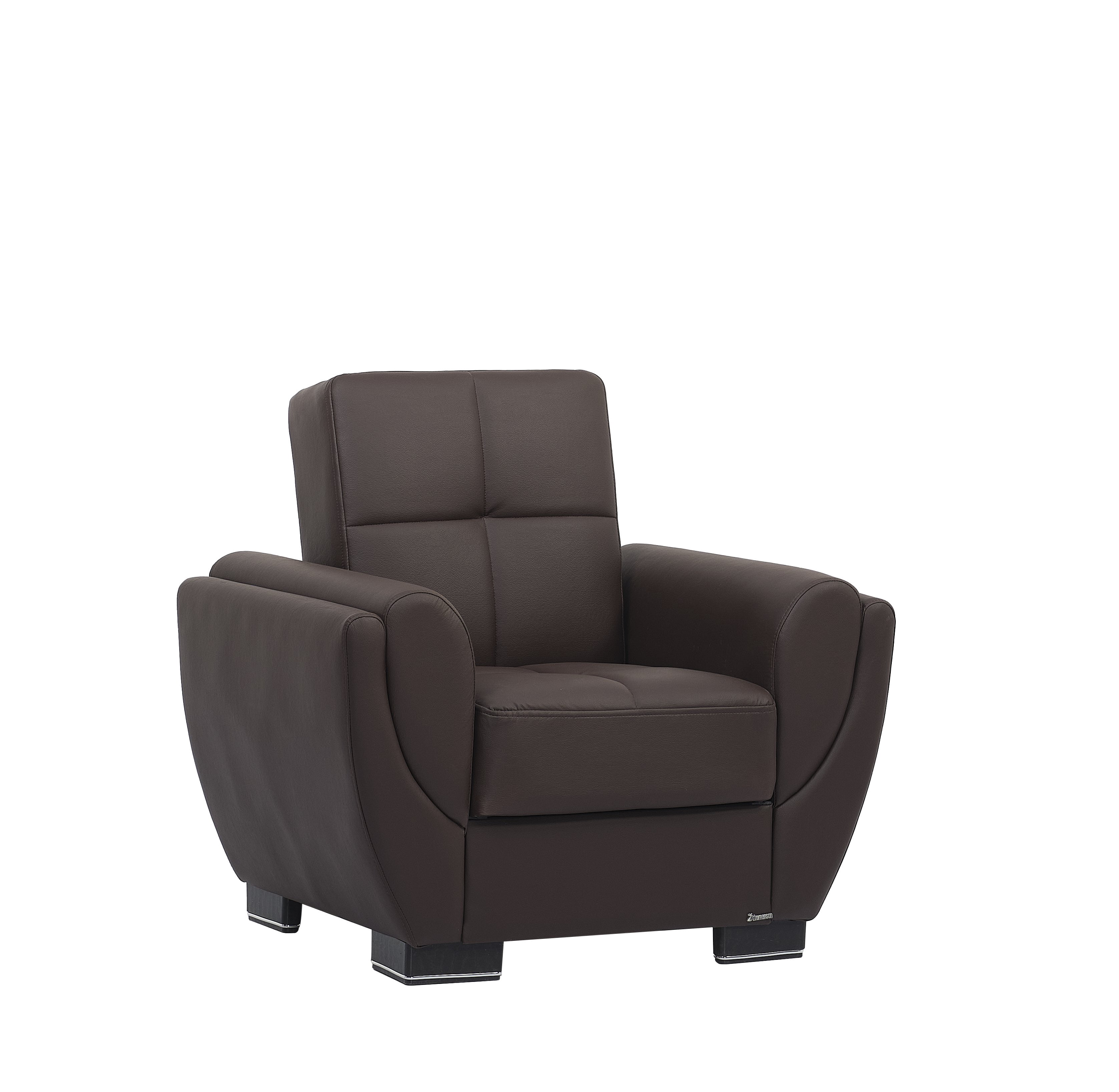Ottomanson Convertible Accent Armchair with Hidden Storage & Rounded Arms, Firm Comfort Seating, Brown