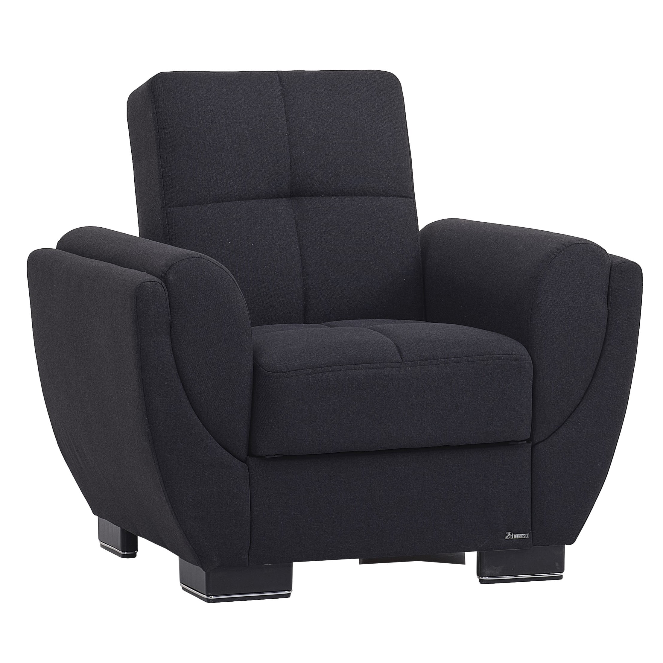 Ottomanson Convertible Accent Armchair with Hidden Storage & Rounded Arms, Firm Comfort Seating, Dark Blue