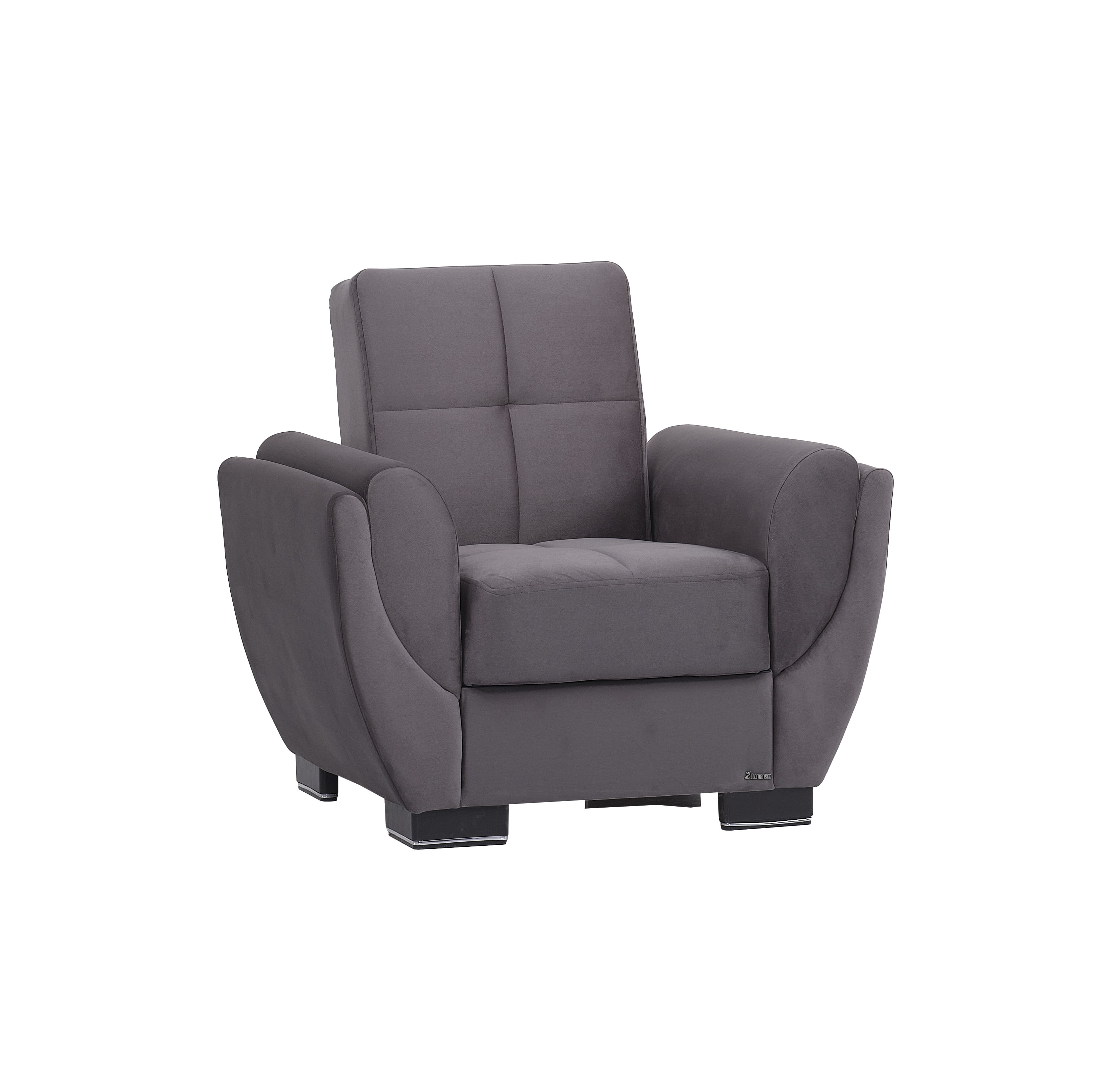 Ottomanson Convertible Accent Armchair with Hidden Storage & Rounded Arms, Firm Comfort Seating, Gray