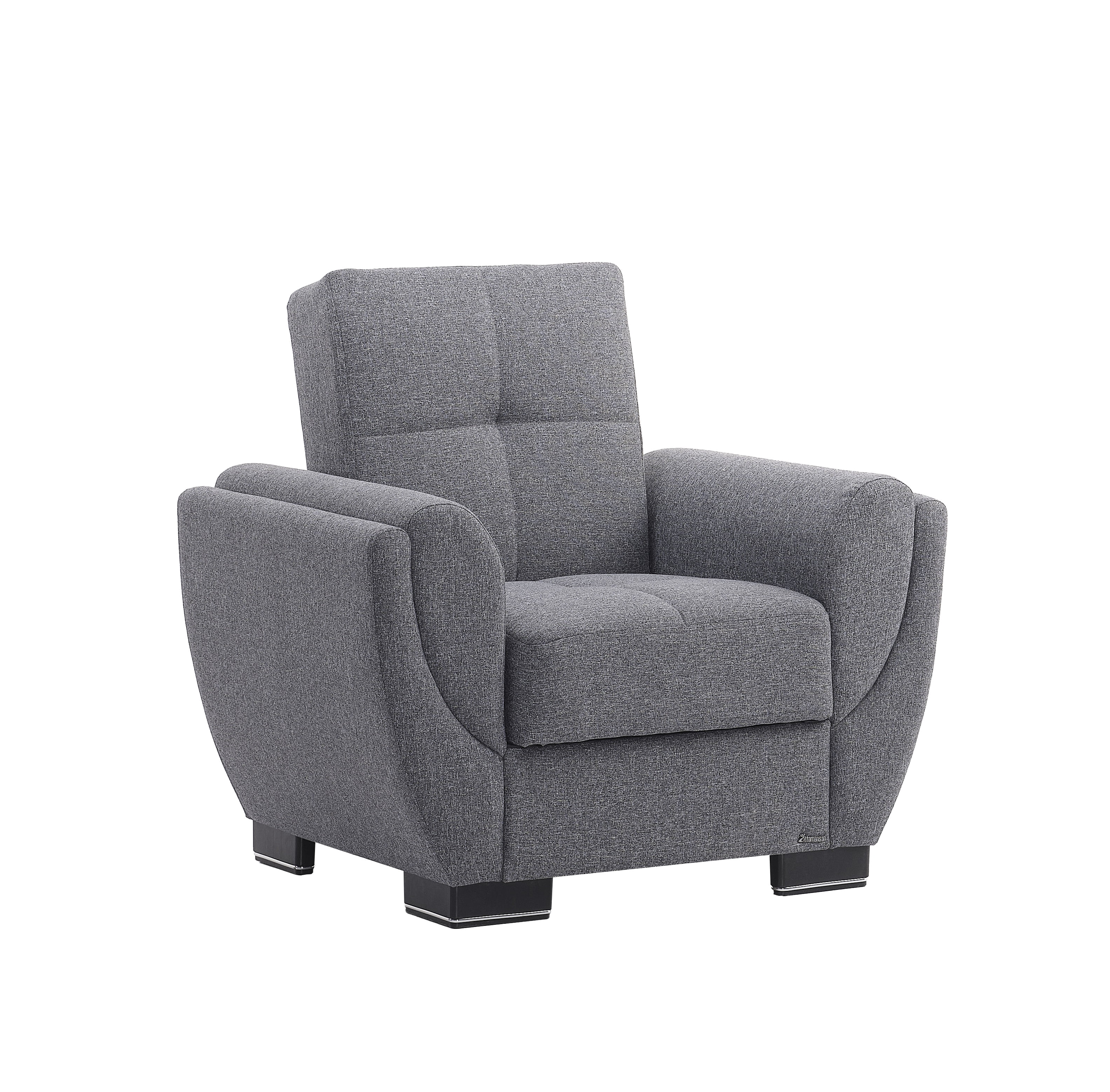 Ottomanson Convertible Accent Armchair with Hidden Storage & Rounded Arms, Firm Comfort Seating, Gray