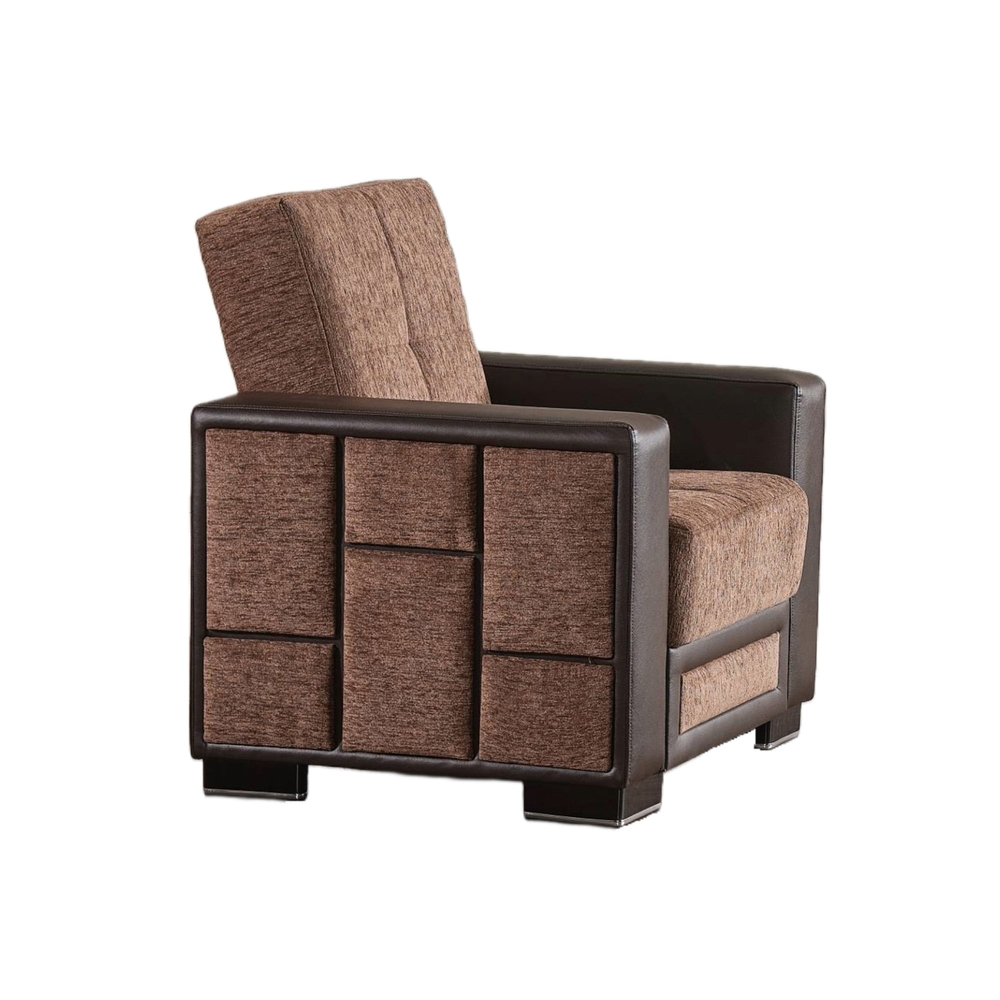 Ottomanson Convertible Accent Chair Chenille Modern Sleeper Armchair with Storage, Brown
