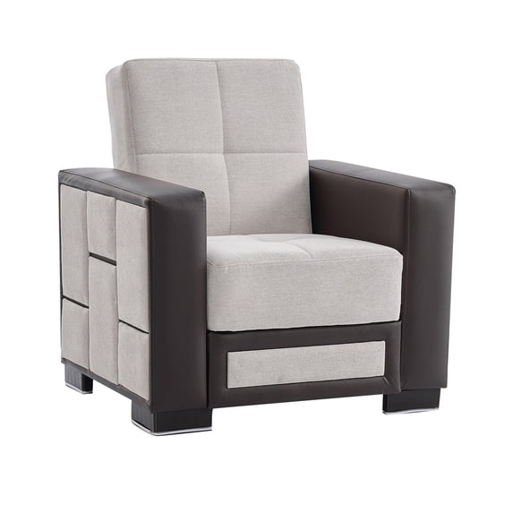 Ottomanson Convertible Accent Chair Chenille Modern Sleeper Armchair with Storage, Cream