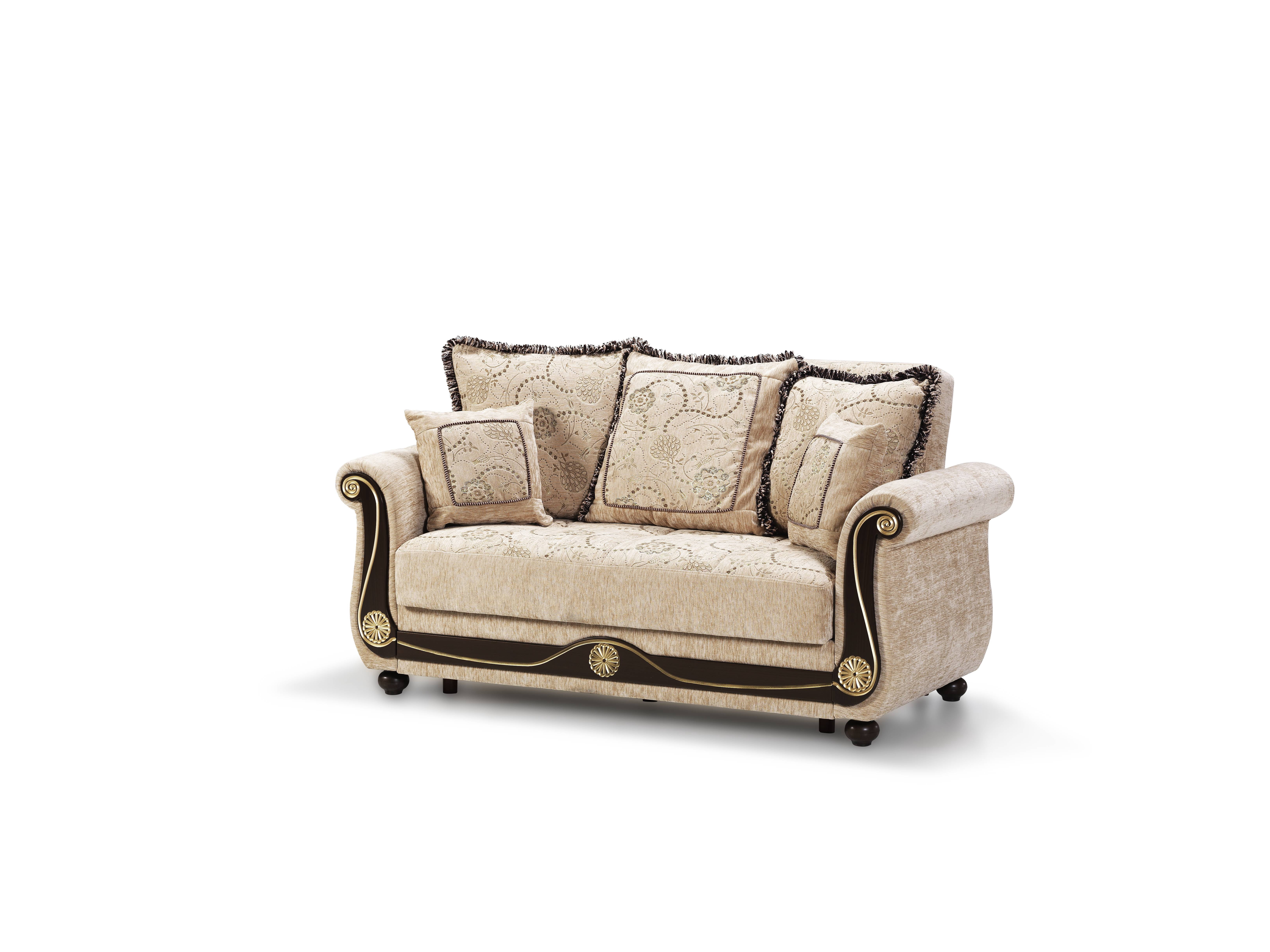 Ottomanson Convertible Sleeper Loveseat with Hidden Storage, Firm Seating, Beige