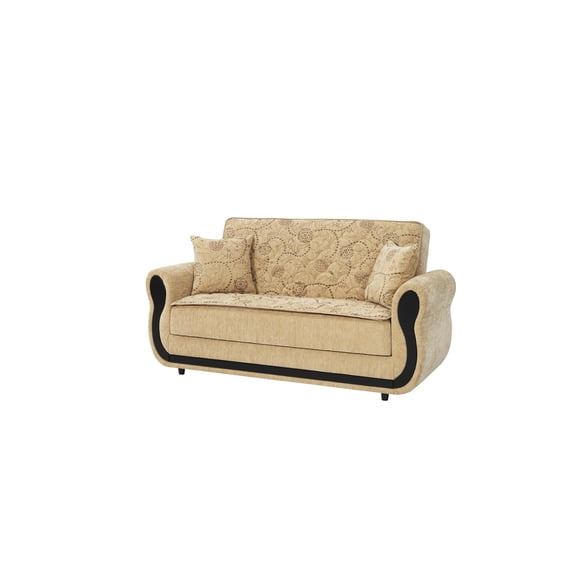 Ottomanson Convertible Sleeper Loveseat with Hidden Storage, Firm Seating, Beige