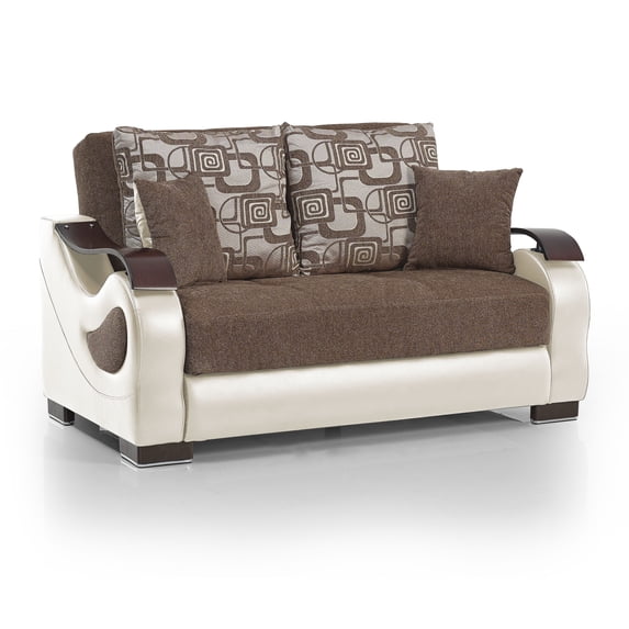 Ottomanson Convertible Sleeper Loveseat with Hidden Storage, Firm Seating, Beige