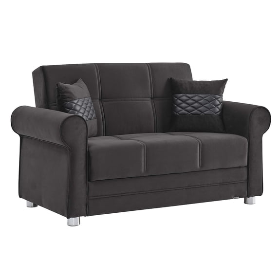 Ottomanson Convertible Sleeper Loveseat with Hidden Storage, Firm Seating, Black
