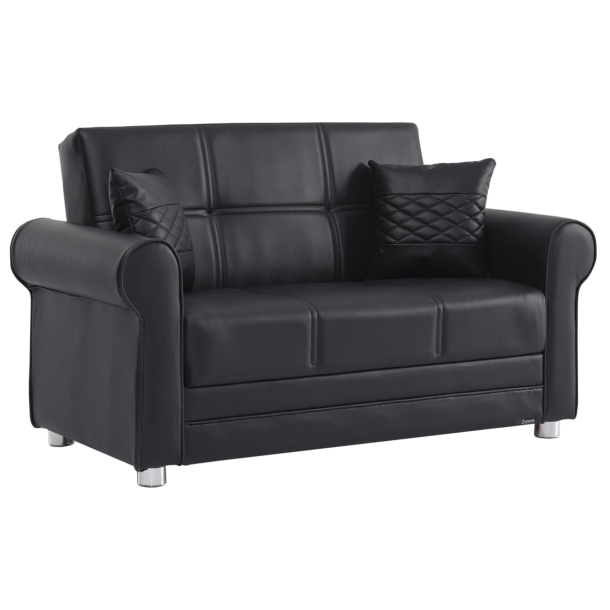 Ottomanson Convertible Sleeper Loveseat with Hidden Storage, Firm Seating, Black
