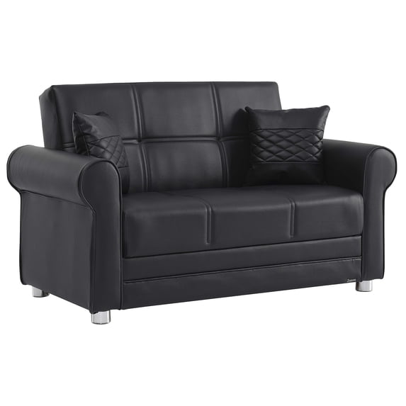 Ottomanson Convertible Sleeper Loveseat with Hidden Storage, Firm Seating, Black
