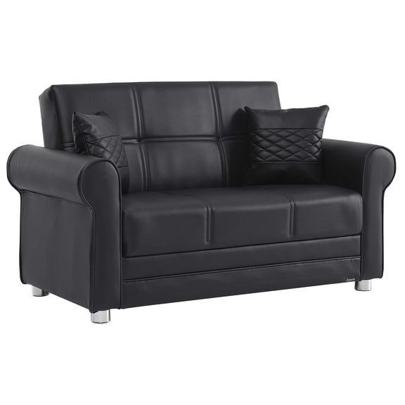 Ottomanson Convertible Sleeper Loveseat with Hidden Storage, Firm Seating, Black