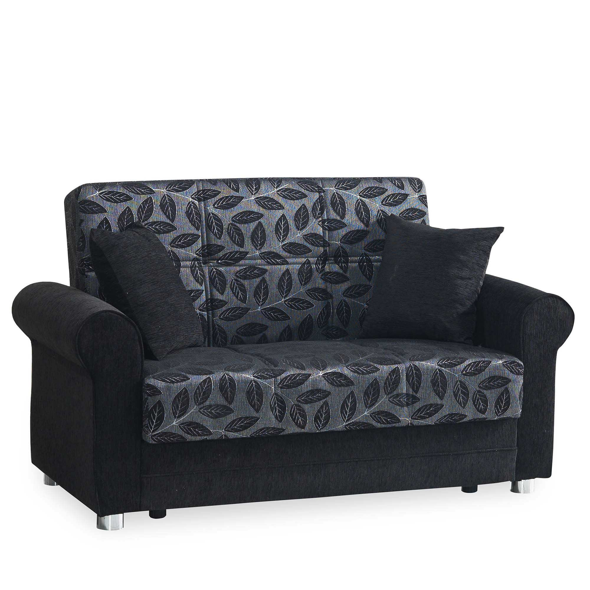 Ottomanson Convertible Sleeper Loveseat with Hidden Storage, Firm Seating, Black