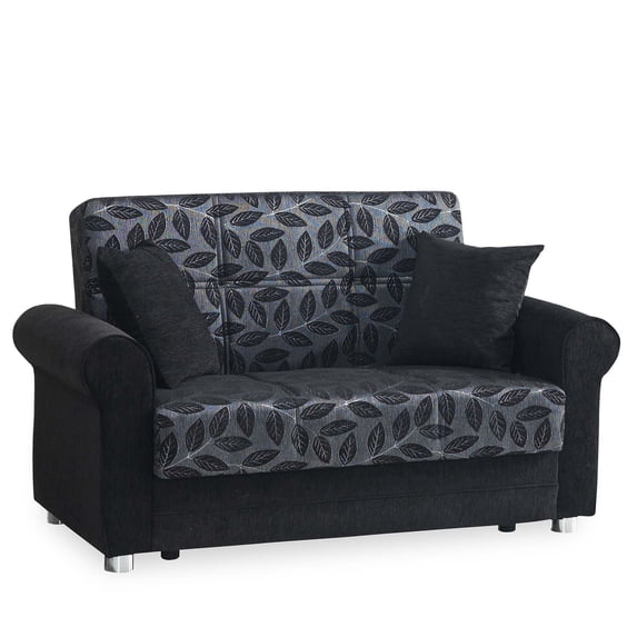 Ottomanson Convertible Sleeper Loveseat with Hidden Storage, Firm Seating, Black